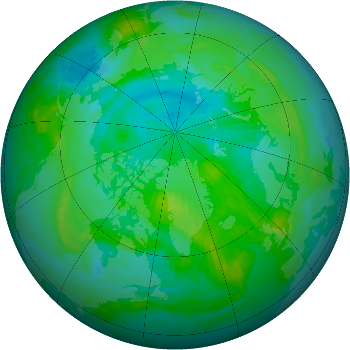 Arctic ozone map for 07 August 1996